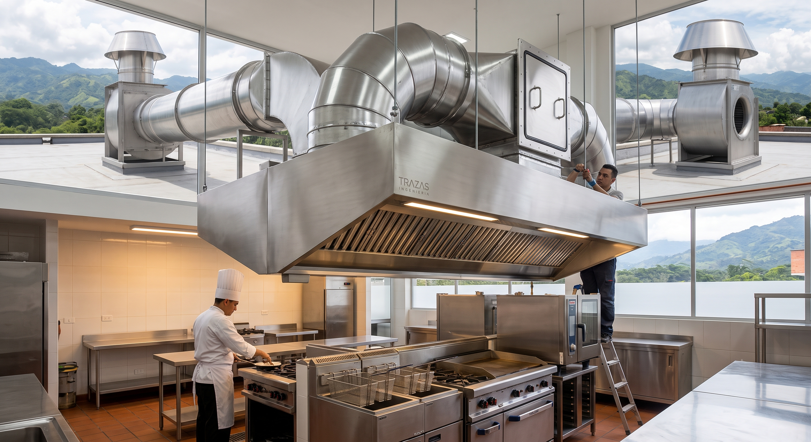 Campana de extraccion en acero inoxidable 304 para cocina industrial - Trazas Ingenieria Dosquebradas